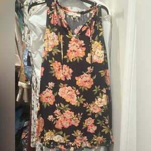 LOFT Light Pink and Orange Floral Navy Dress